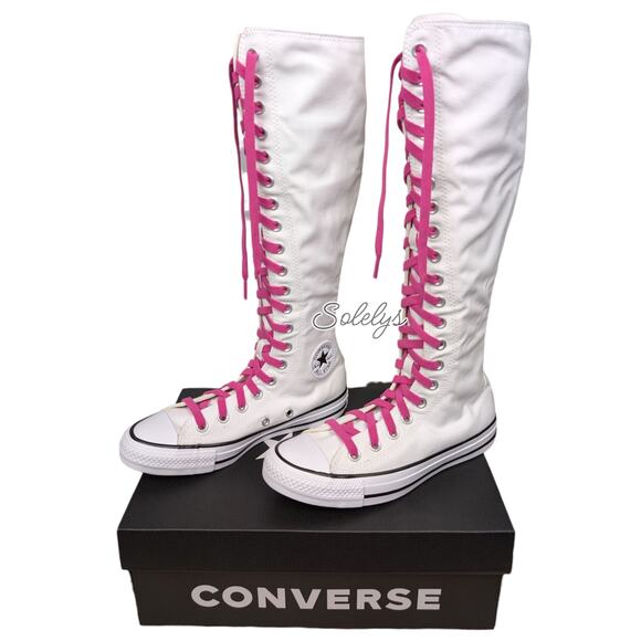 Converse CTAS XXHI Womens 6 White Pink Black Canvas Knee High Sneaker Boot NEW - Picture 4 of 10